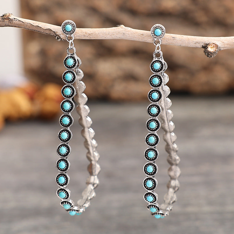 Hollowed-out Large Teardrop Turquoise Earrings Trendy And Unique