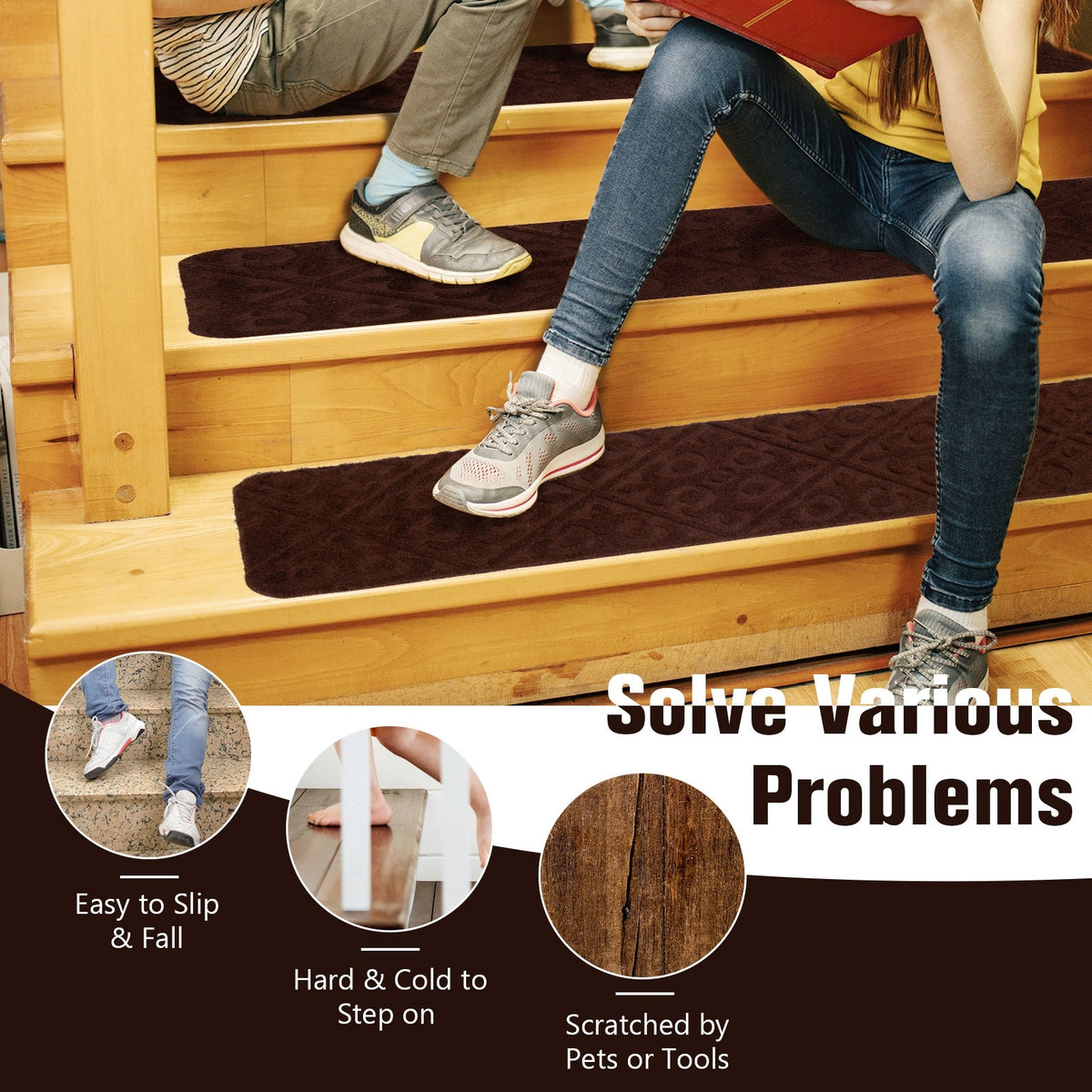 15Pcs Indoor Non-Slip Stair Carpet Mats for Wooden Steps