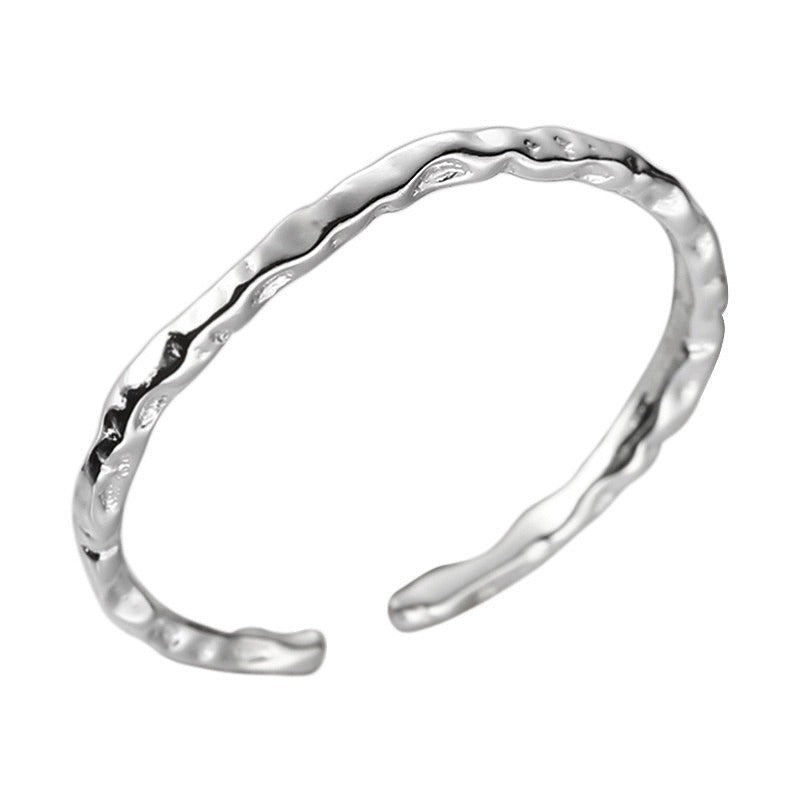 S925 Sterling Silver Minimalist Hammered Thin Ring For Women, Textured Open Plain Band, Personalized Korean INS Style Index Finger Ring