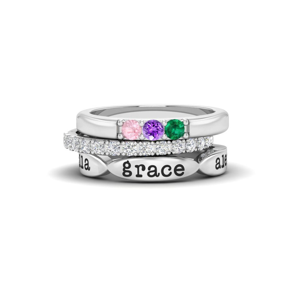 12 Color Birthstone Three Piece Combination Stacked Ring