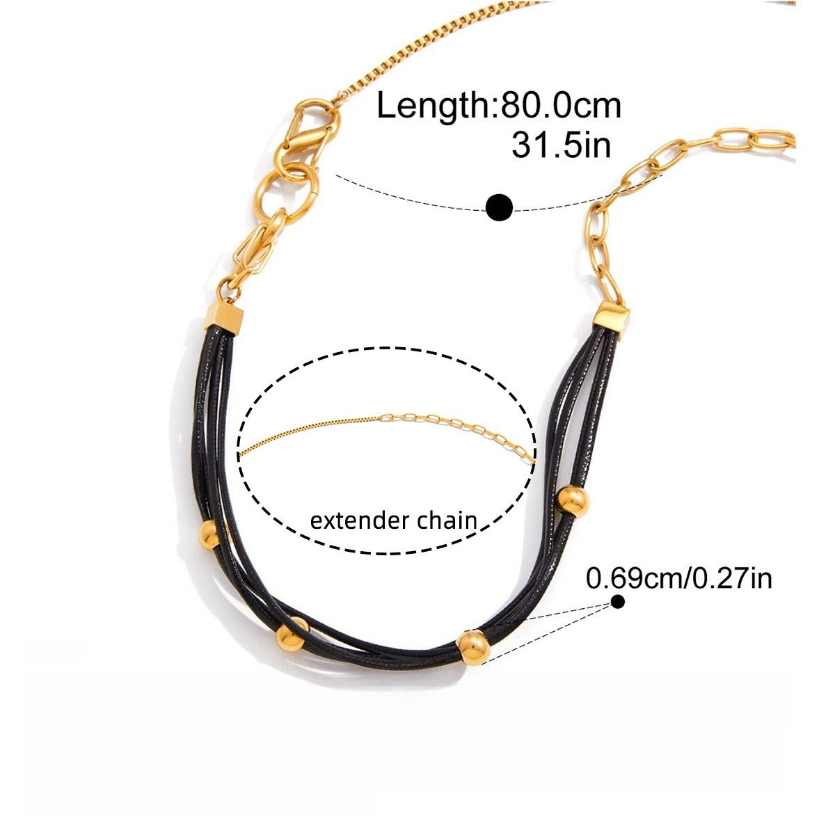 18K gold and black wax cord necklace for women, suitable for autumn and winter sweaters.