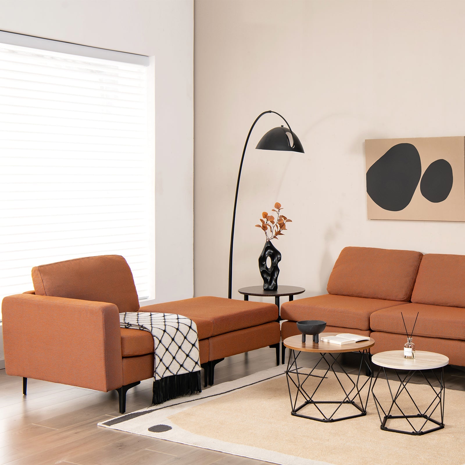 Modular L-shaped Sectional Sofa with Reversible Ottoman and 2 USB Ports