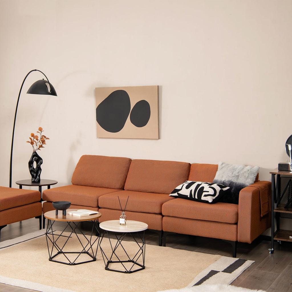 Modular L-shaped Sectional Sofa with Reversible Ottoman and 2 USB Ports