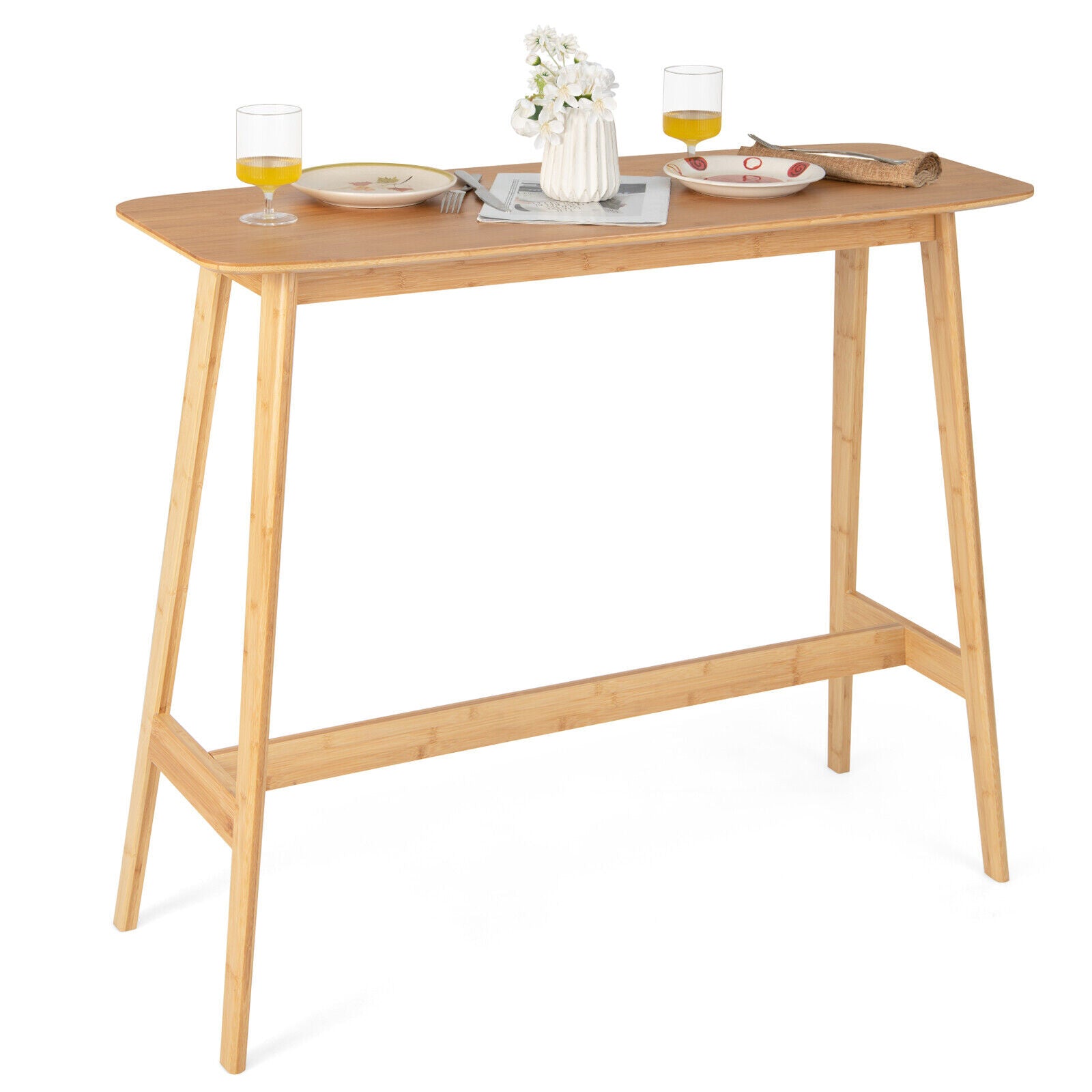 48 Inch Bamboo Bar Table High Top Console Dining Pub Table-Natural