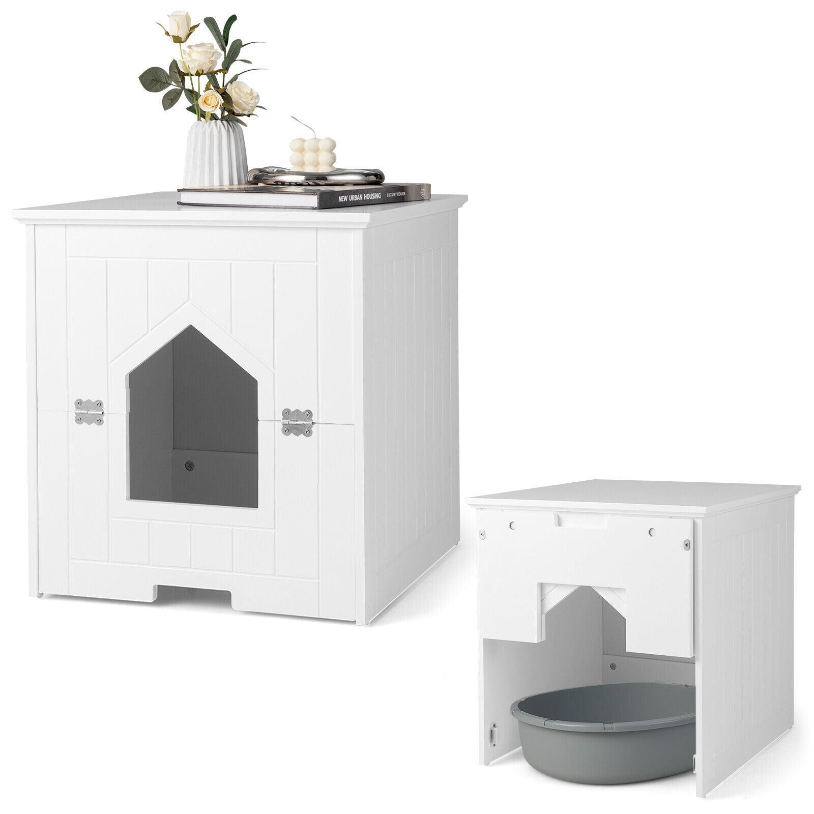 Cat Litter Box Enclosure with Flip Magnetic Half Door