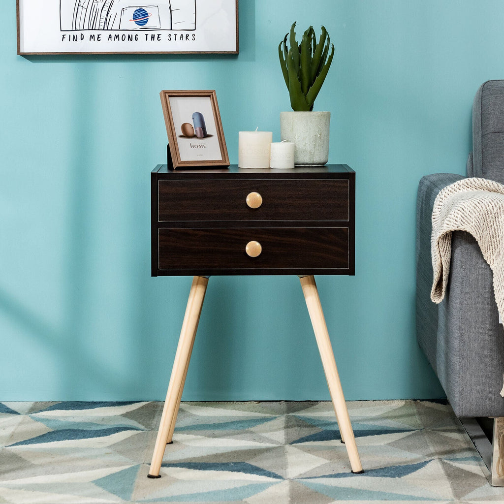 Modern Nightstand Bedside Table Mid Century with 2 Drawers-Natural