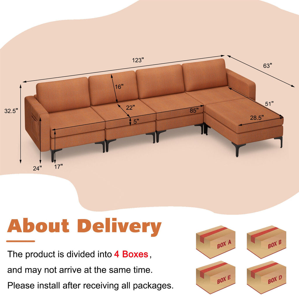 Modular L-shaped Sectional Sofa with Reversible Ottoman and 2 USB Ports