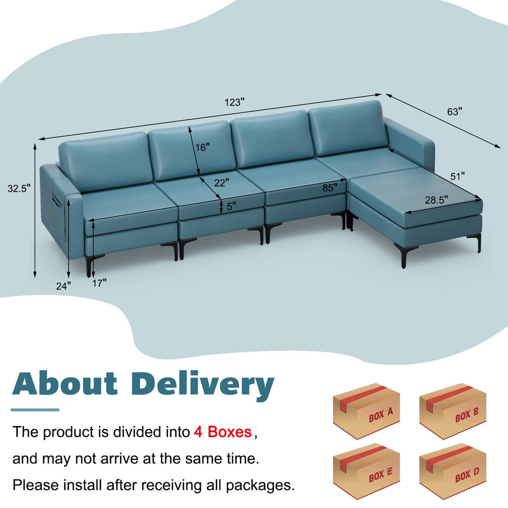 Modular L-shaped Sectional Sofa with Reversible Ottoman and 2 USB Ports