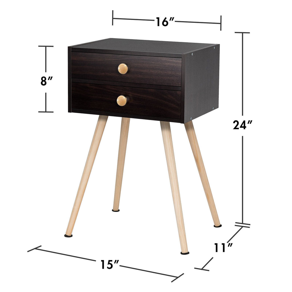 Modern Nightstand Bedside Table Mid Century with 2 Drawers-Natural