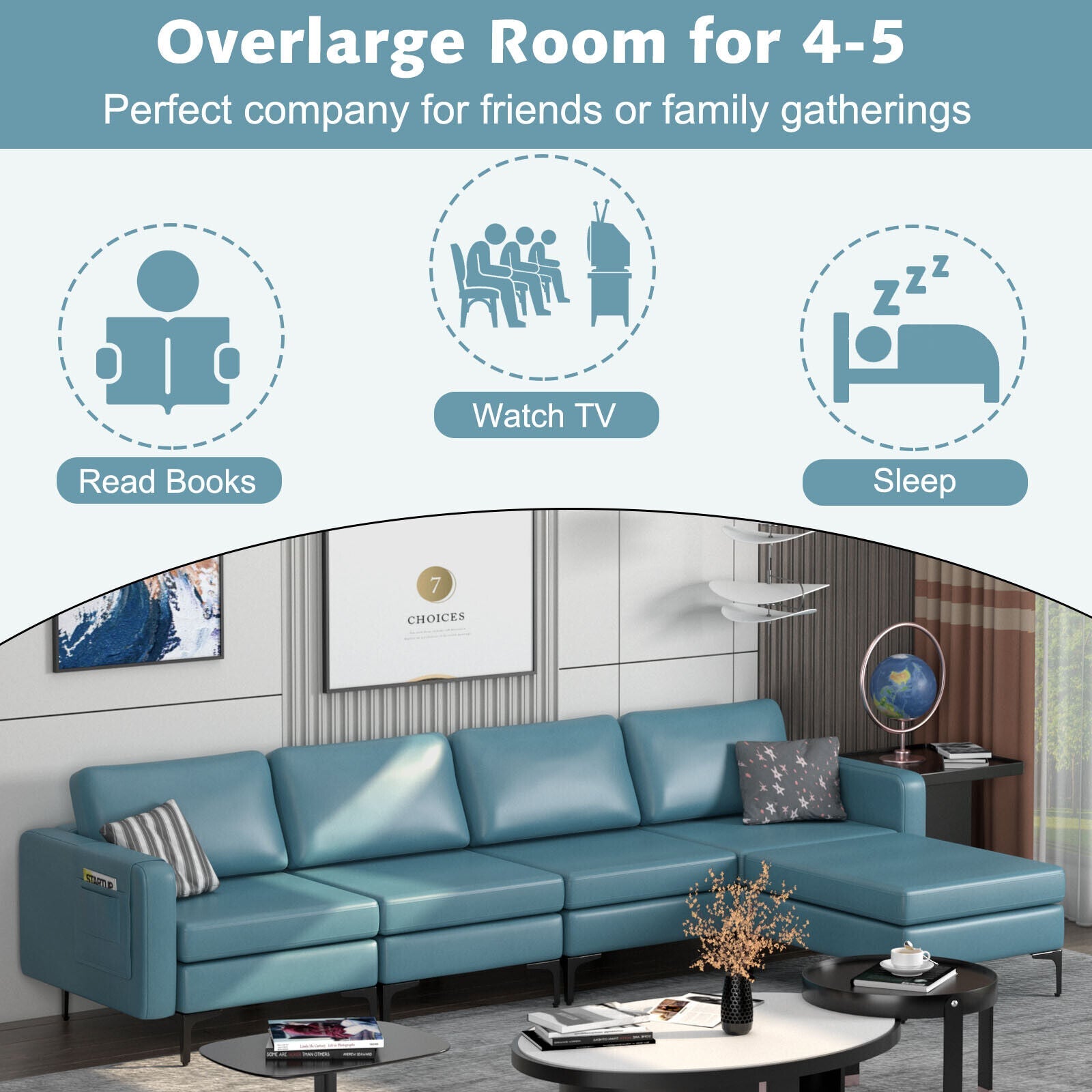 Modular L-shaped Sectional Sofa with Reversible Ottoman and 2 USB Ports