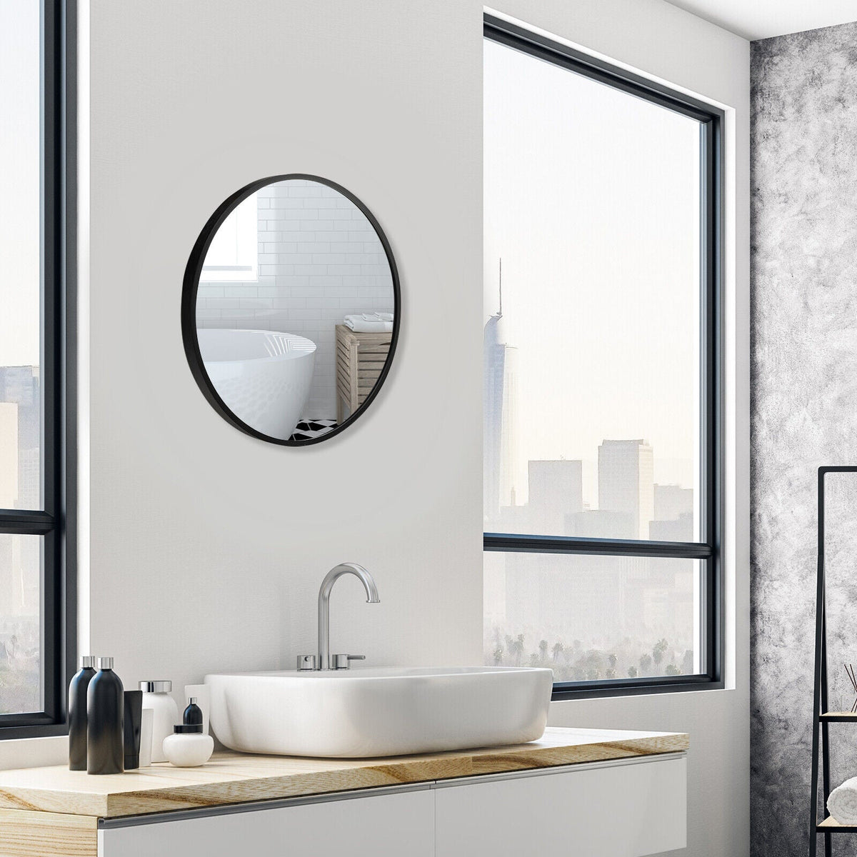 16-inch Round Wall Mirror with Aluminum Alloy Frame