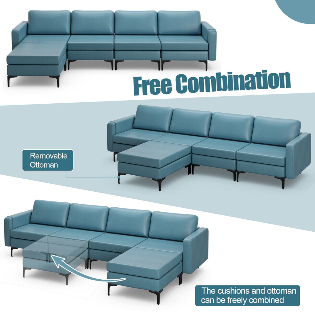 Modular L-shaped Sectional Sofa with Reversible Ottoman and 2 USB Ports