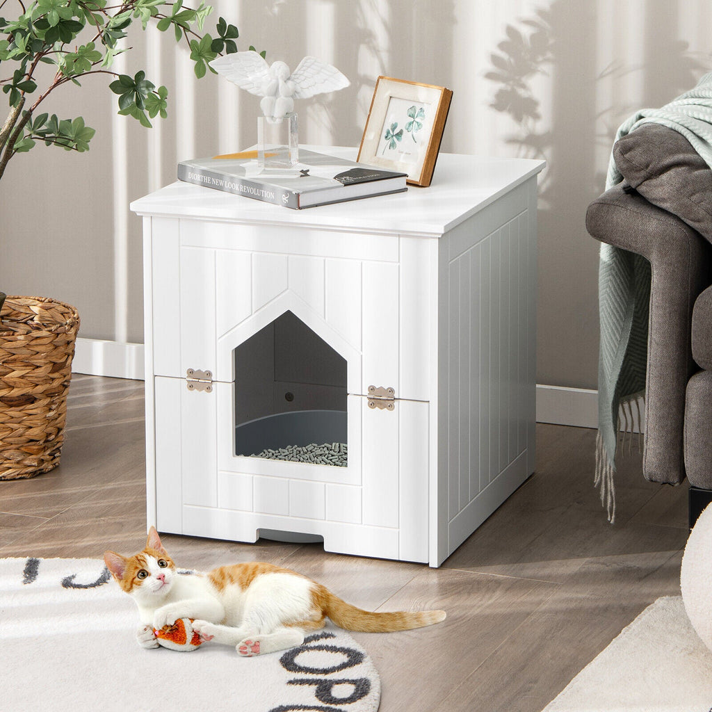 Cat Litter Box Enclosure with Flip Magnetic Half Door