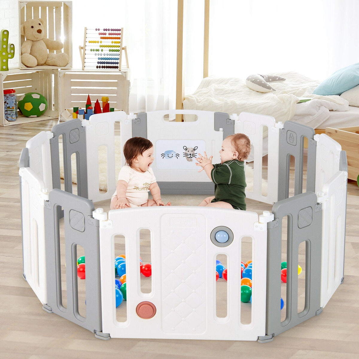 14 Panels Kids Safety Activity Play Center with Drawing Board