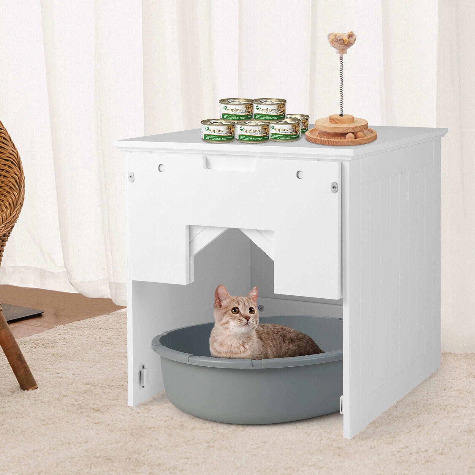 Cat Litter Box Enclosure with Flip Magnetic Half Door
