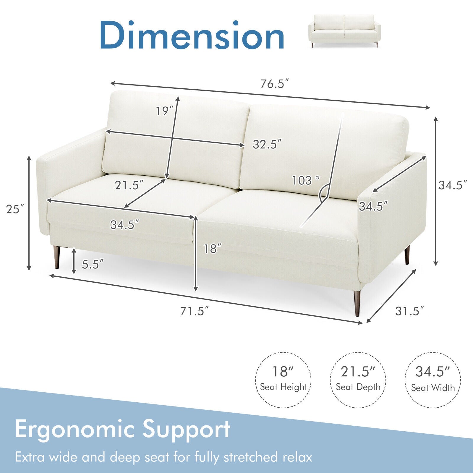 Modern Loveseat with Comfy Backrest Cushions
