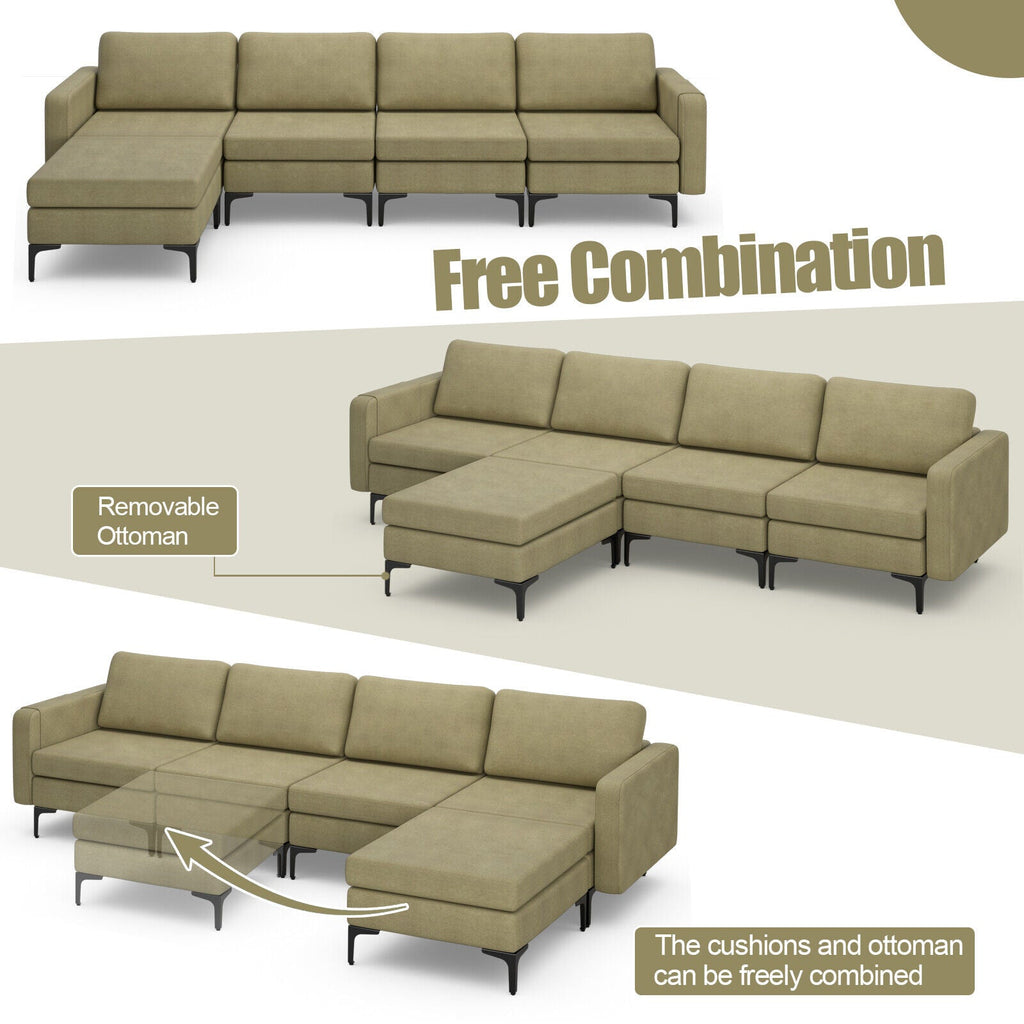 Modular L-shaped Sectional Sofa with Reversible Ottoman and 2 USB Ports