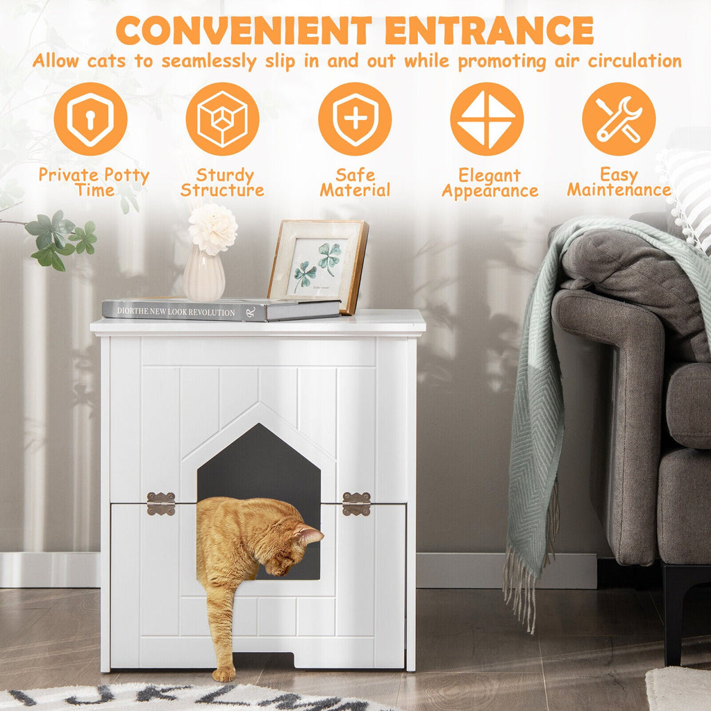 Cat Litter Box Enclosure with Flip Magnetic Half Door