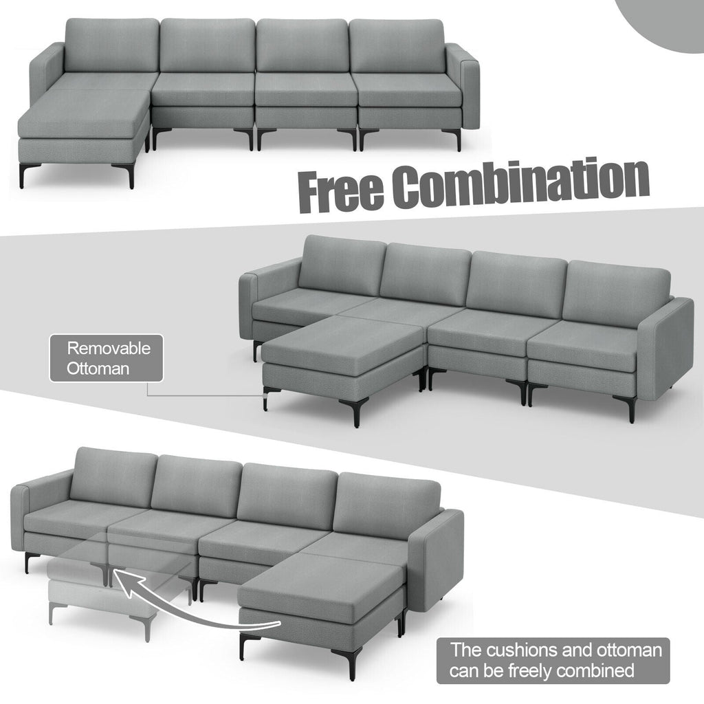 Modular L-shaped Sectional Sofa with Reversible Ottoman and 2 USB Ports