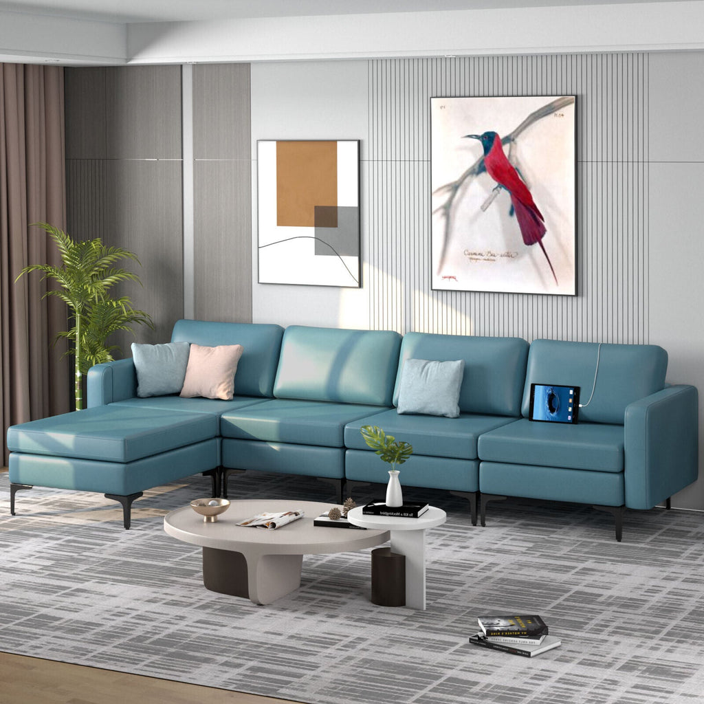 Modular L-shaped Sectional Sofa with Reversible Ottoman and 2 USB Ports