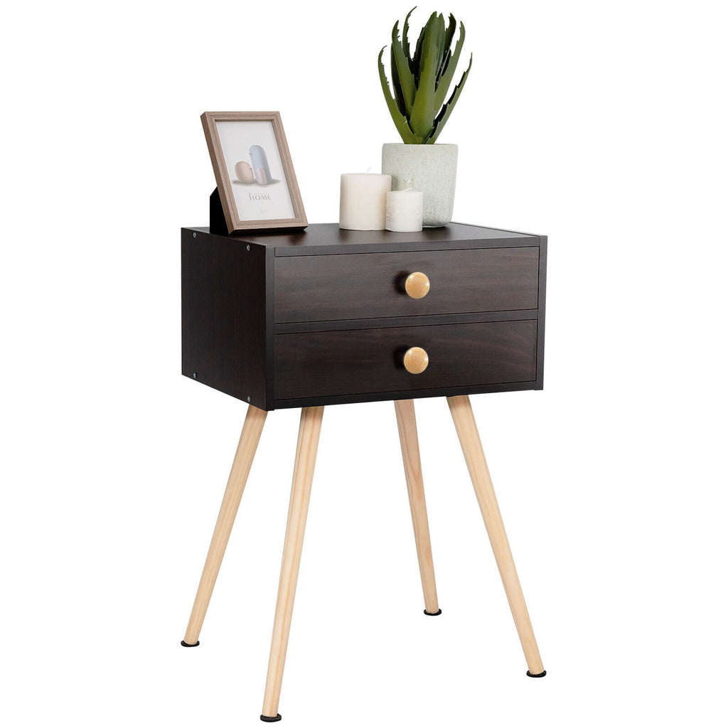Modern Nightstand Bedside Table Mid Century with 2 Drawers-Natural