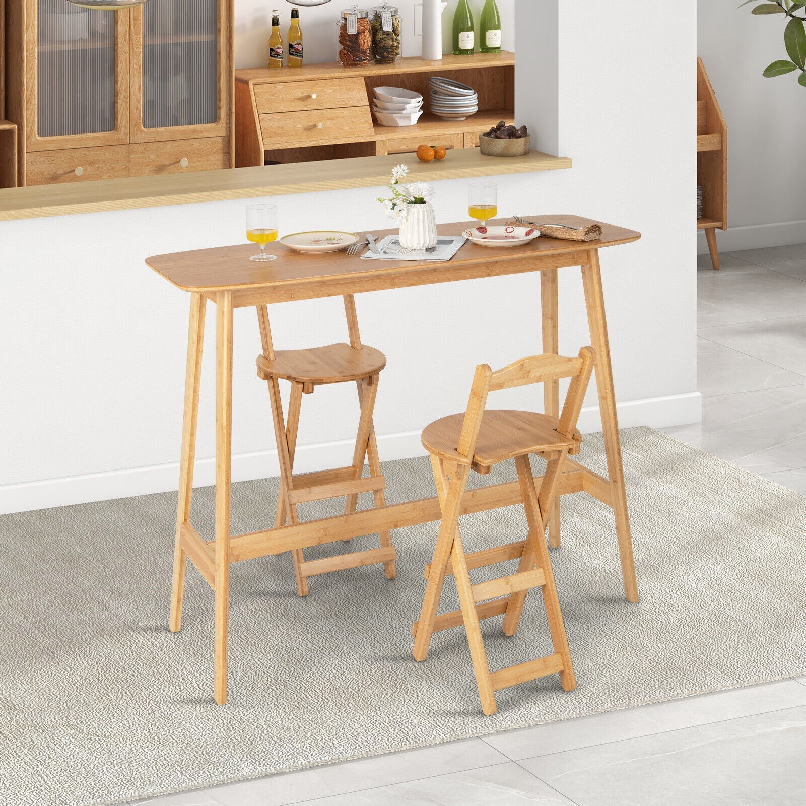 48 Inch Bamboo Bar Table High Top Console Dining Pub Table-Natural