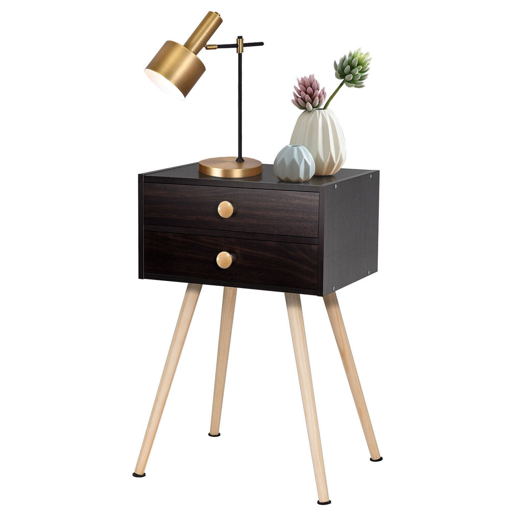 Modern Nightstand Bedside Table Mid Century with 2 Drawers-Natural