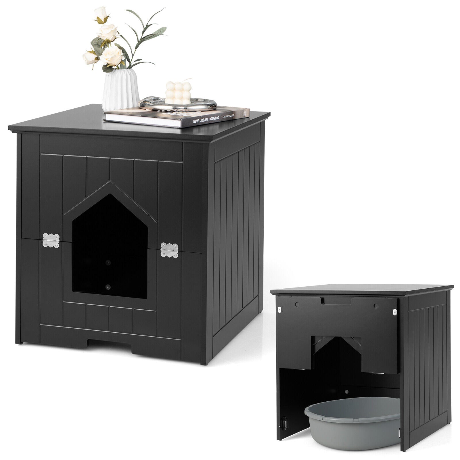 Cat Litter Box Enclosure with Flip Magnetic Half Door