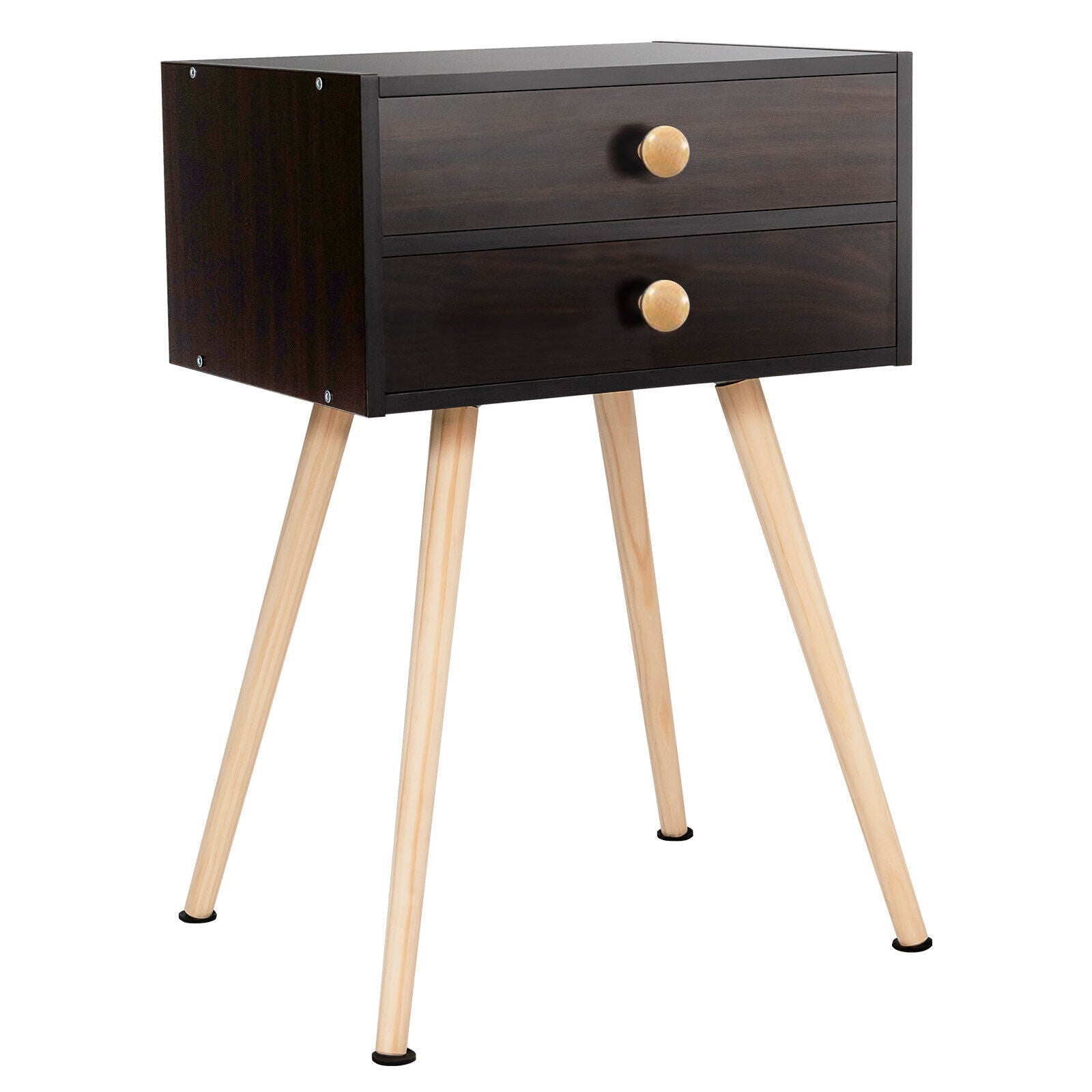 Modern Nightstand Bedside Table Mid Century with 2 Drawers-Natural