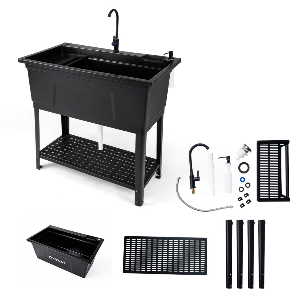 100L Utility Sink with Rotating Faucet and Storage Shelf