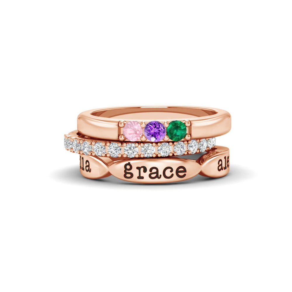 12 Color Birthstone Three Piece Combination Stacked Ring