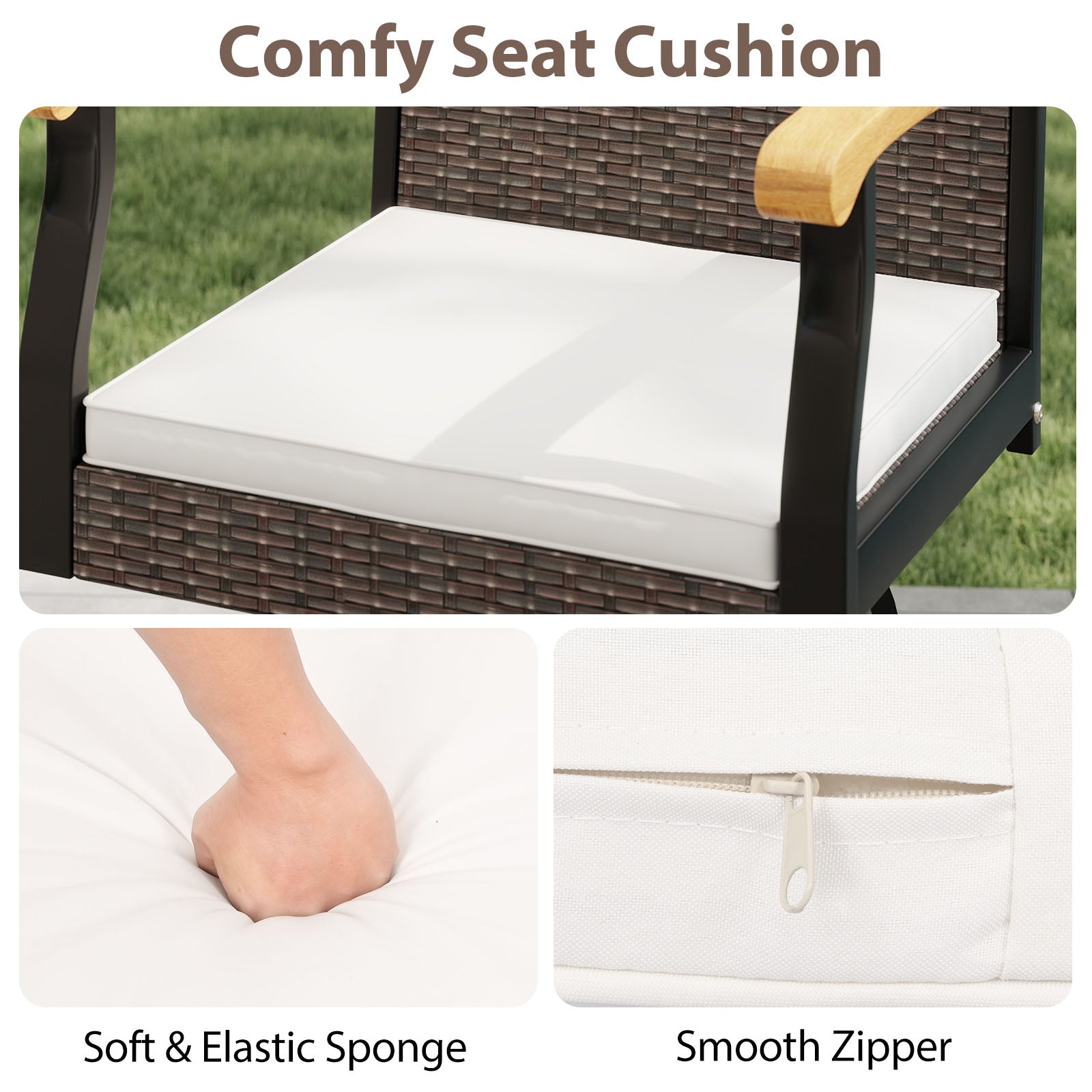 Set of 2 Outdoor 360¬∞ Swivel Bar Stool with Cushion and Acacia Wood Armrests