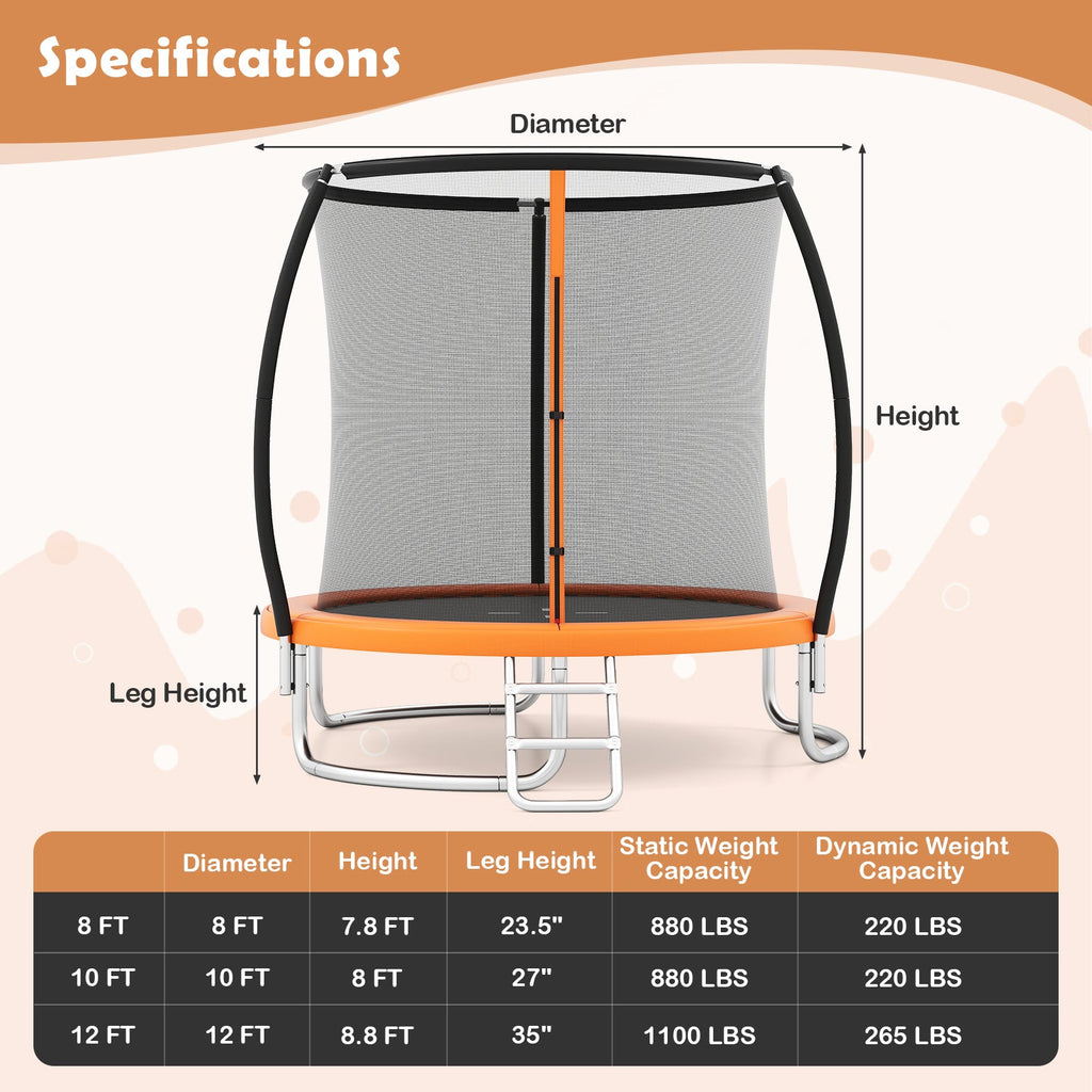10FT Outdoor Trampoline Heavy-Duty Recreational Trampoline with Safety Enclosure Net