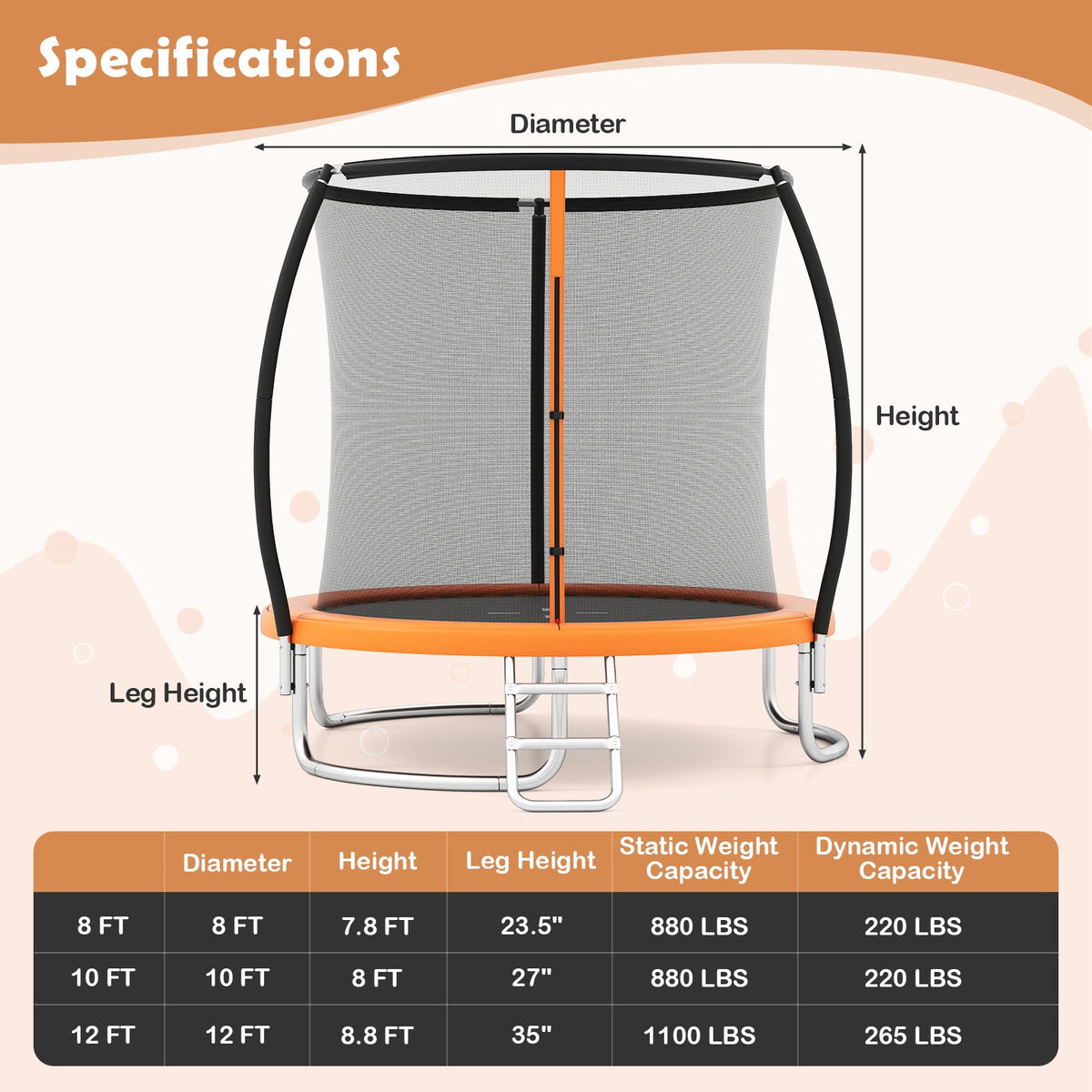 10FT Outdoor Trampoline Heavy-Duty Recreational Trampoline with Safety Enclosure Net