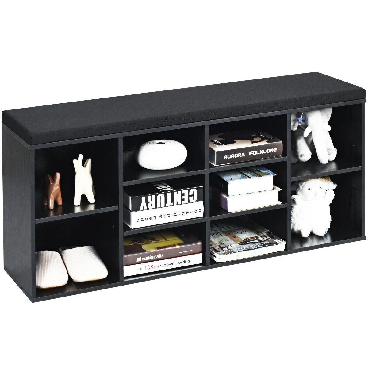 10-Cube Organizer Shoe Storage Bench with Cushion for Entryway