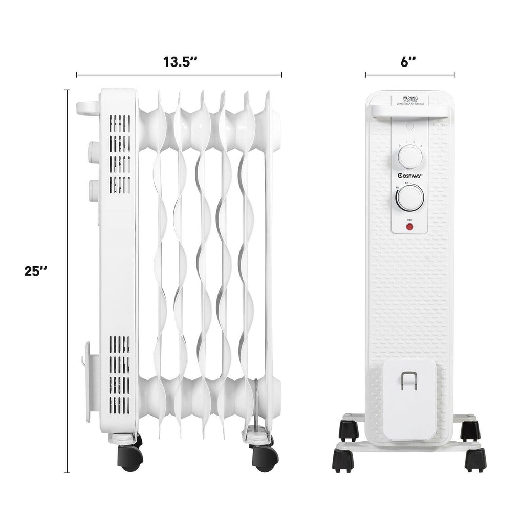 1500 W Oil-Filled Heater Portable Radiator Space Heater with Adjustable Thermostat