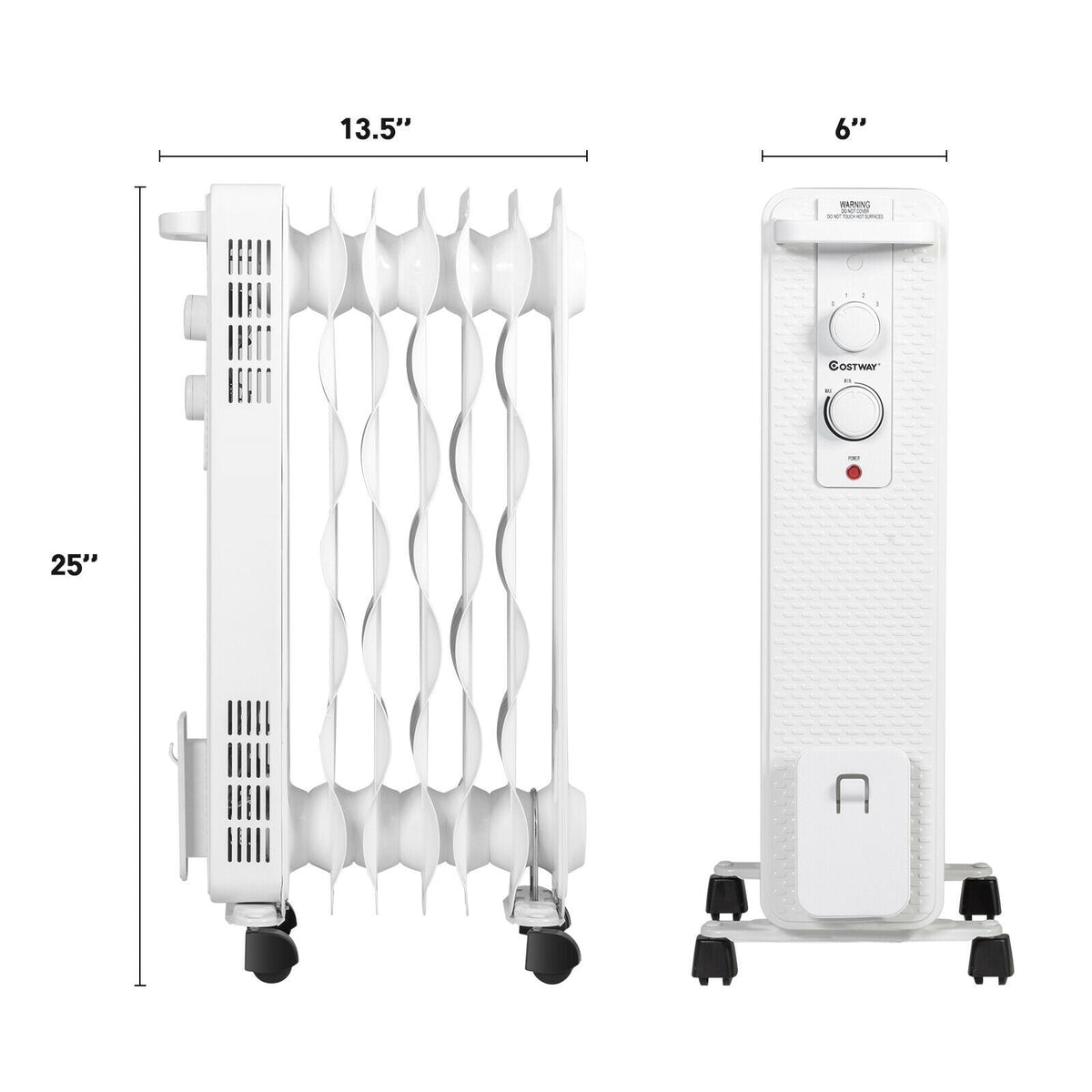 1500 W Oil-Filled Heater Portable Radiator Space Heater with Adjustable Thermostat