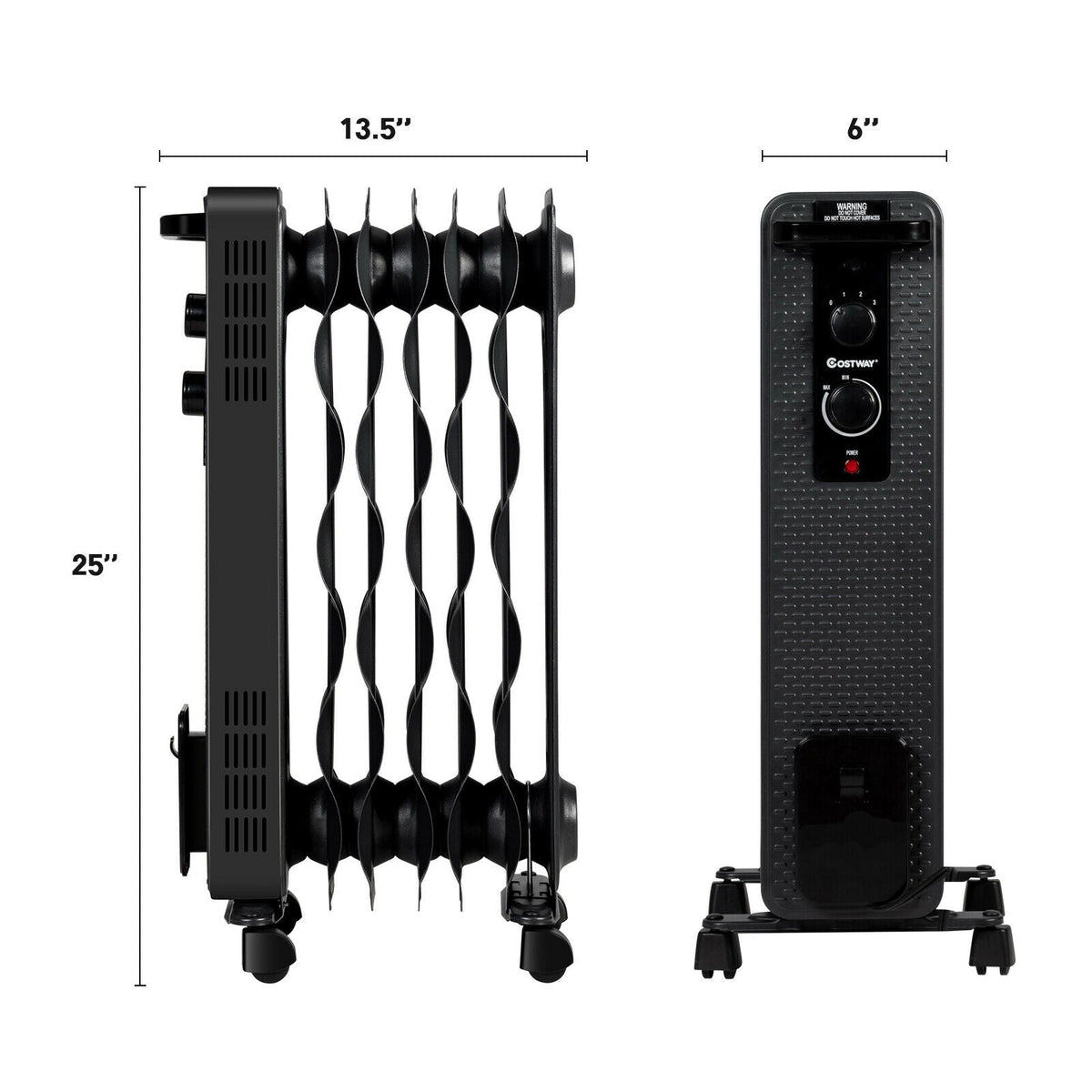 1500 W Oil-Filled Heater Portable Radiator Space Heater with Adjustable Thermostat