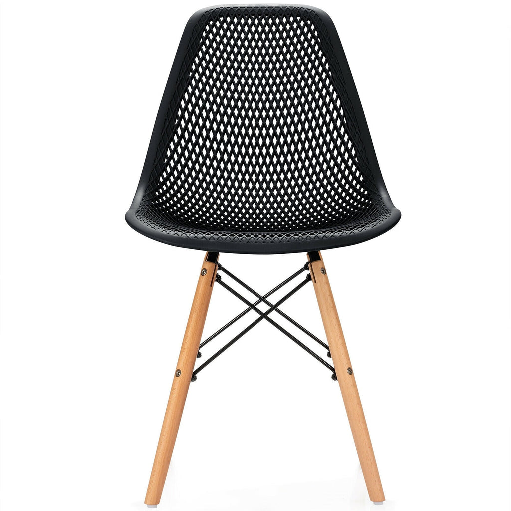 4 Pieces Modern Plastic Hollow Chair Set with Wood Leg
