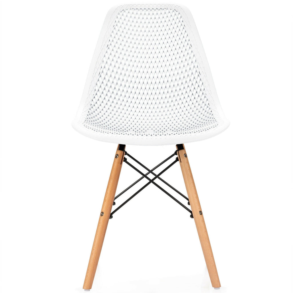 4 Pieces Modern Plastic Hollow Chair Set with Wood Leg