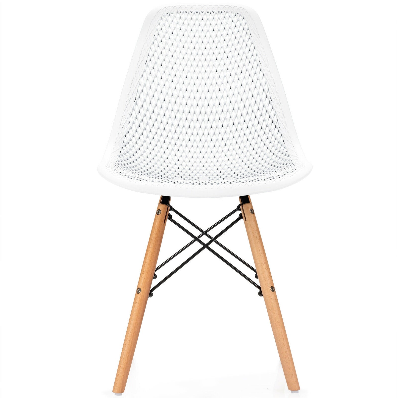 4 Pieces Modern Plastic Hollow Chair Set with Wood Leg