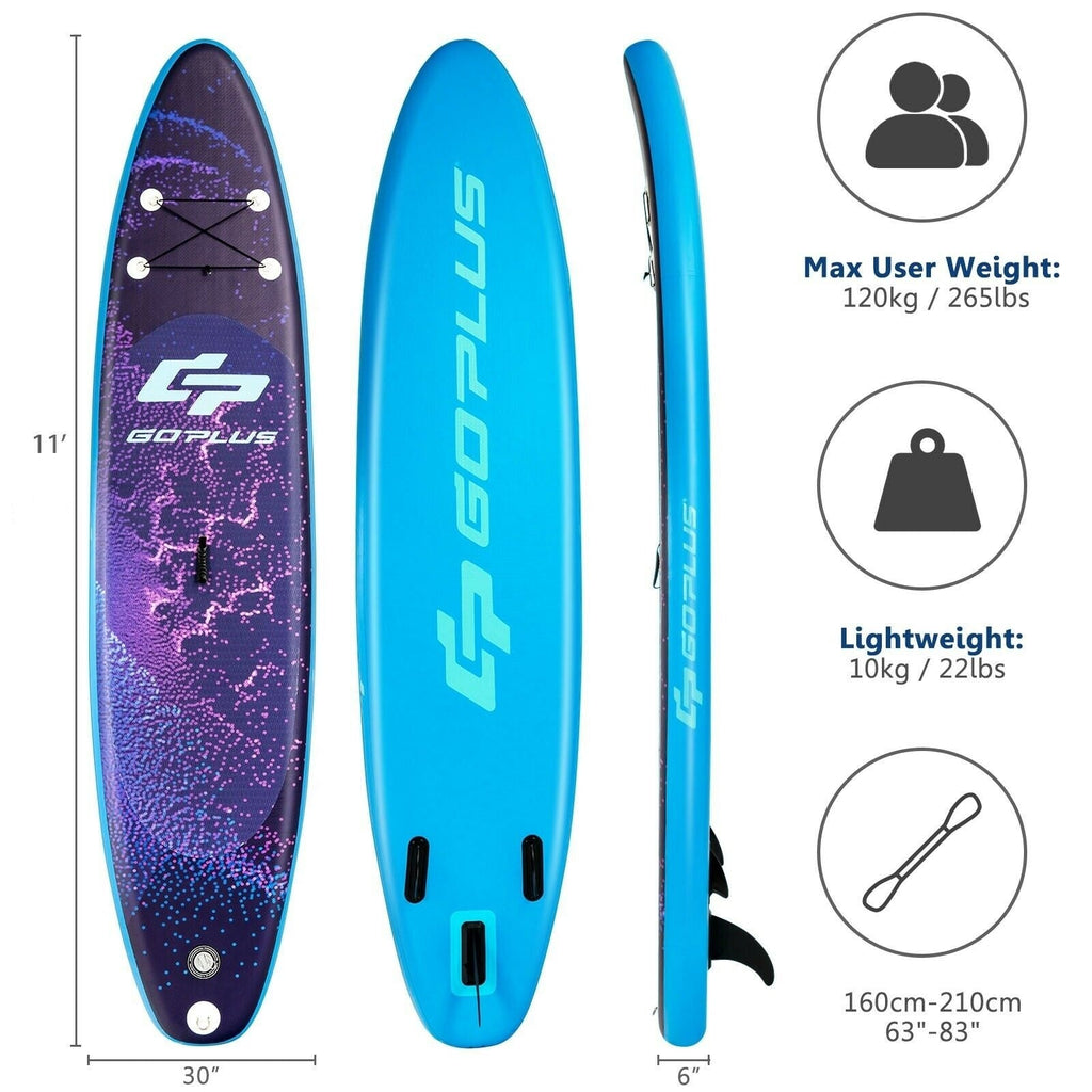 11 Feet Inflatable Stand Up Paddle Board Surfboard with Bag Aluminum Paddle Pump