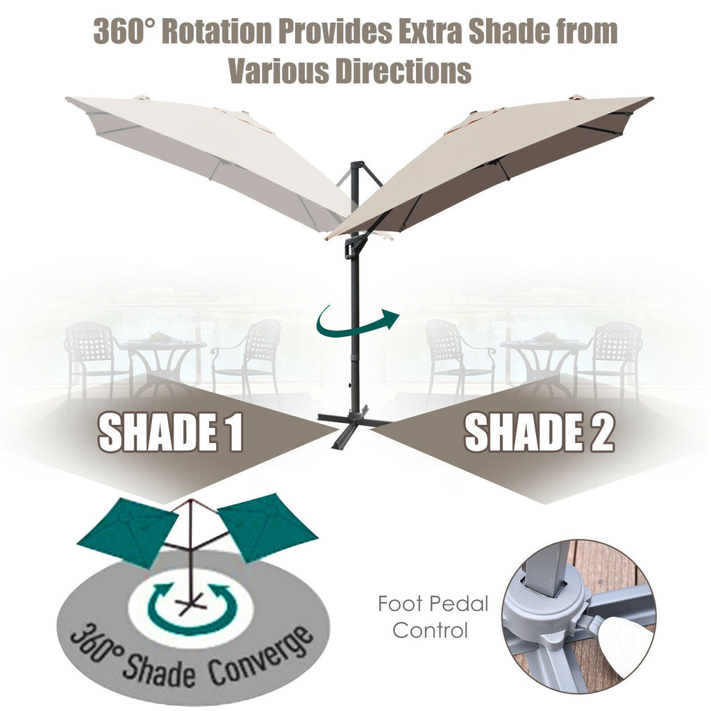 10 x 13 Feet Rectangular Cantilever Umbrella with 360¬∞ Rotation Function-Brown