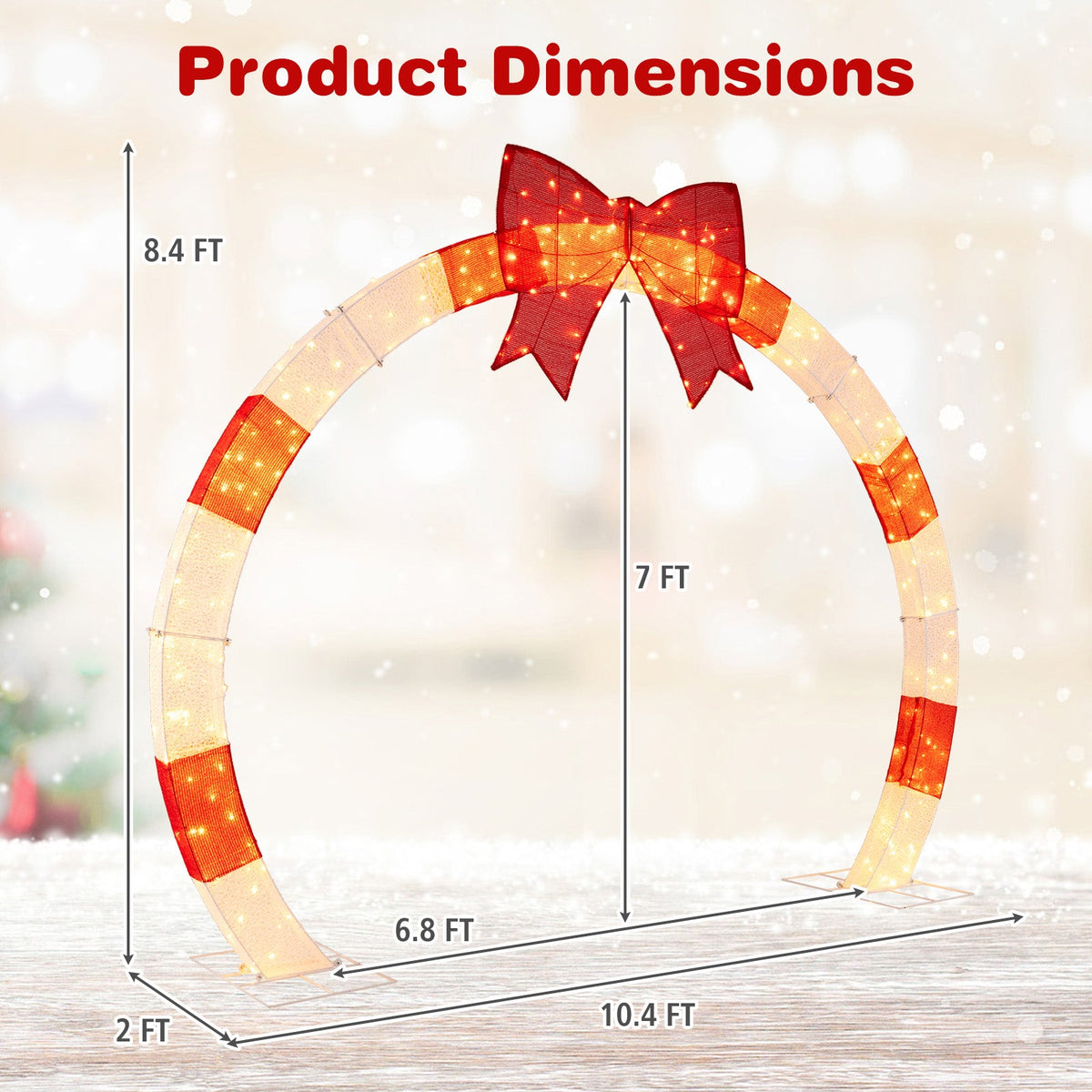 10.4 Feet Christmas Archway with Large Bow and LED Lights