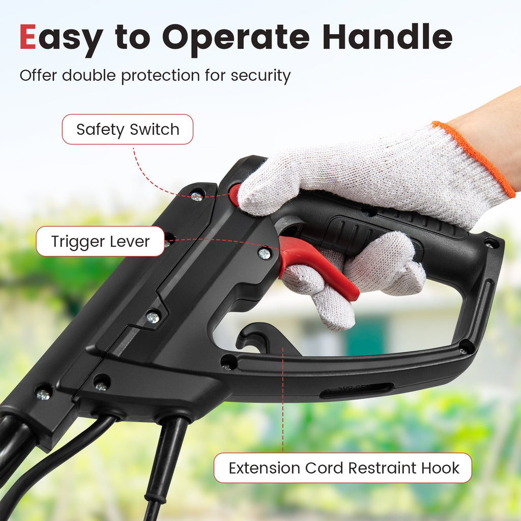 10 Amp Powerful Corded Electric Tiller Cultivator with Safety Lock