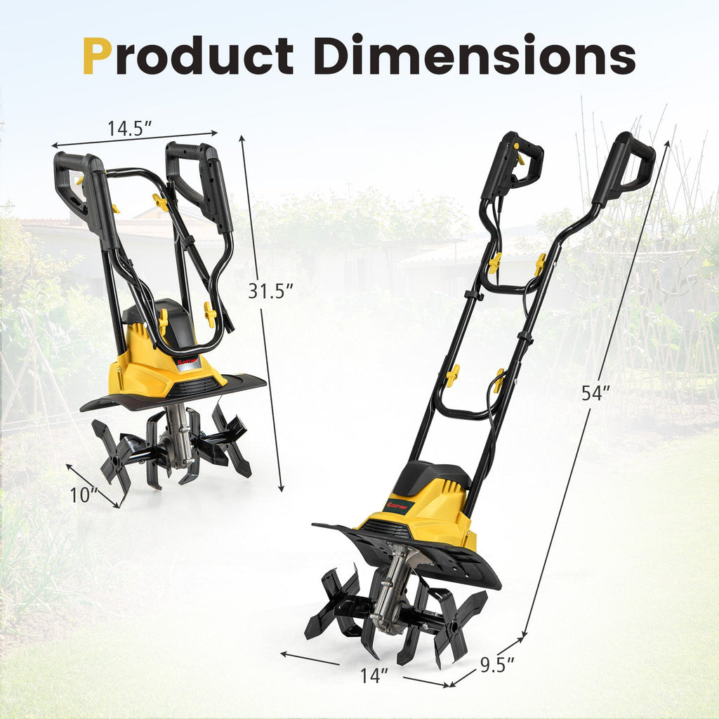 10 Amp Powerful Corded Electric Tiller Cultivator with Safety Lock