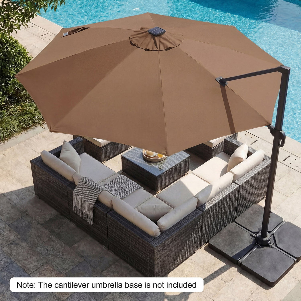 10 FT Cantilever Patio Umbrella with Solar LED Lights 360° Rotation