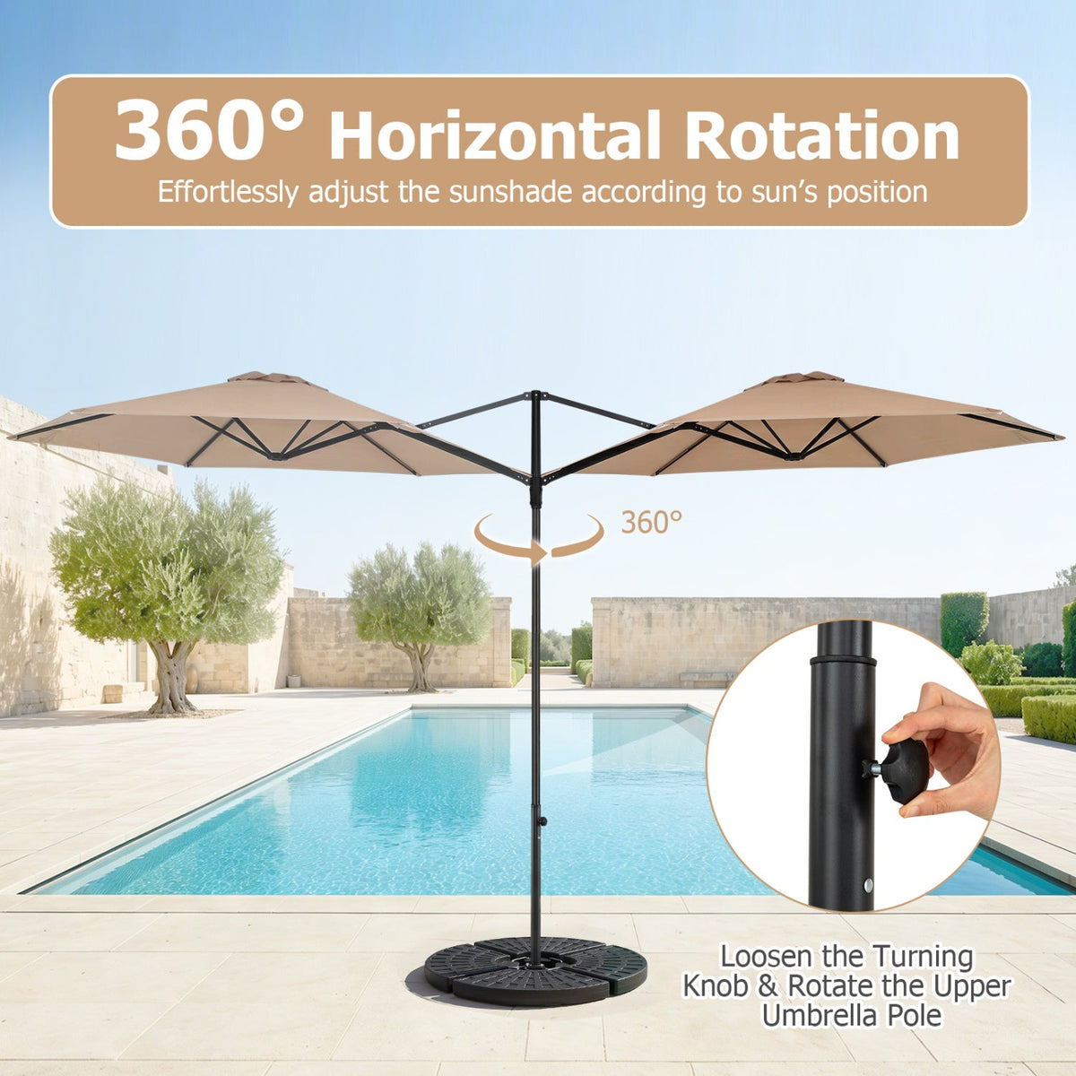 10 FT Cantilever Patio Umbrella with 360° Rotation