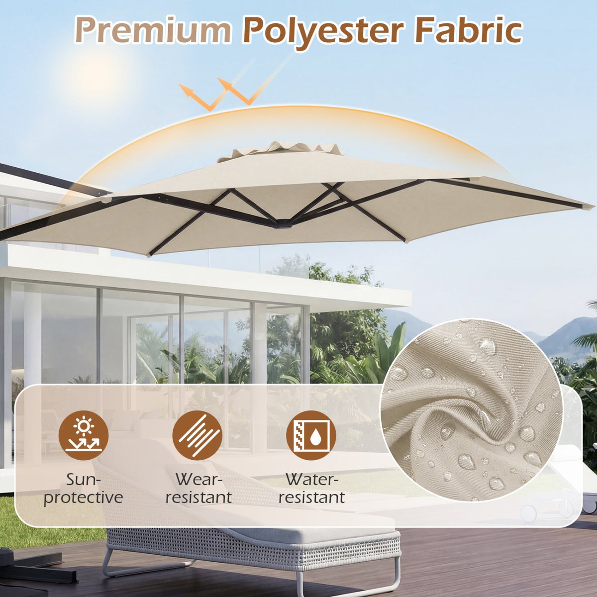 10 FT Patio Cantilever Umbrella with 360° Rotation and Air Vent for Backyard and Poolside