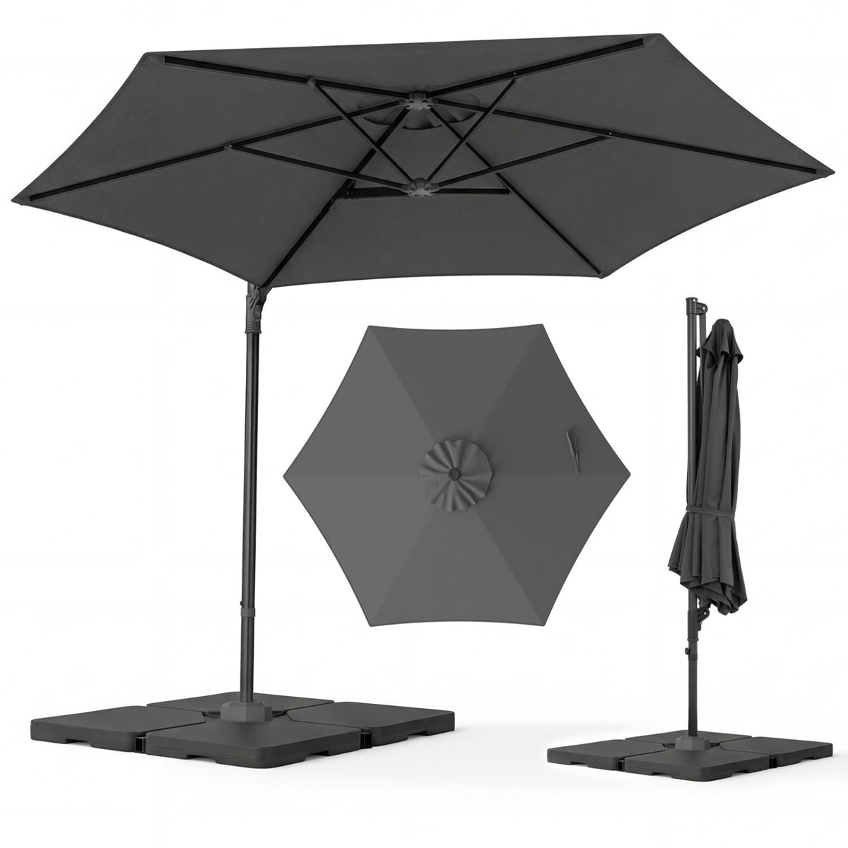 10 FT Patio Cantilever Umbrella with 360° Rotation and Air Vent for Backyard and Poolside